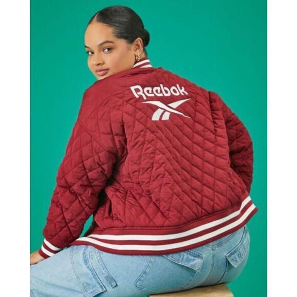 Forever 21 x Reebok Plus Size Quilted Reebok Varsity Jacket Burgundy Size 1X NWO - Picture 7 of 7